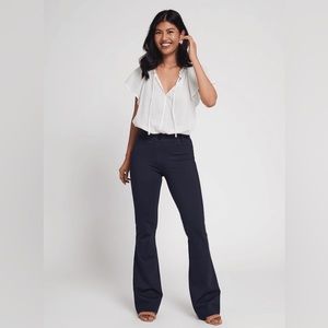 Like New Betabrand Work Pants Yoga Straight Leg Legging Large Long Navy Dot